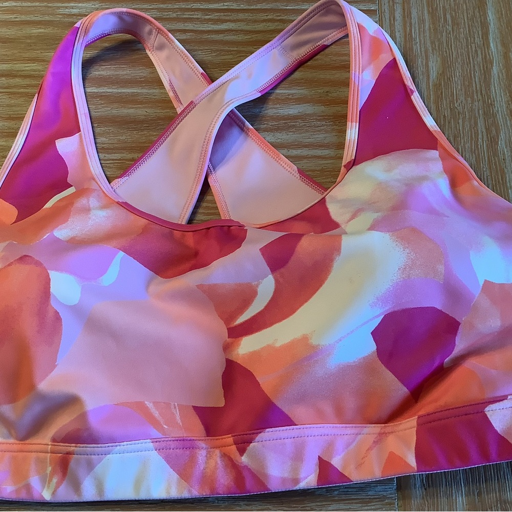 Womens NWOT idelogy Pink & Coral Abstract Sports Bra